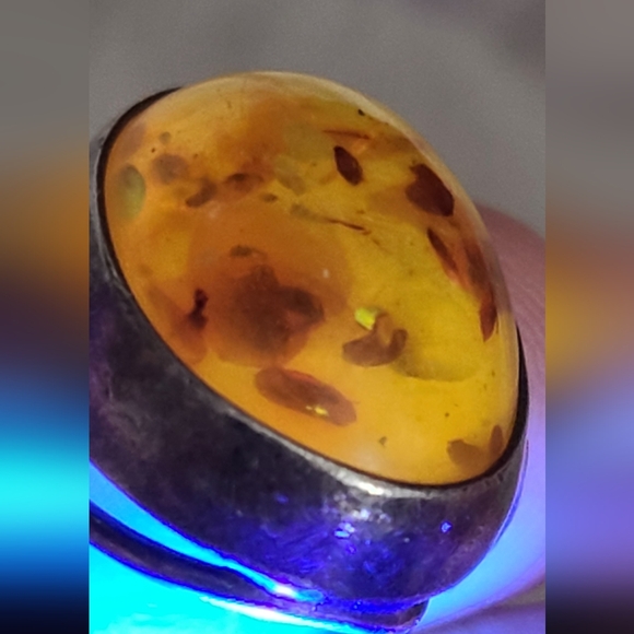 Vintage 925 European Amber Ring Sz 5.25 Poland Sterling Silver Huge Stone - Picture 13 of 14